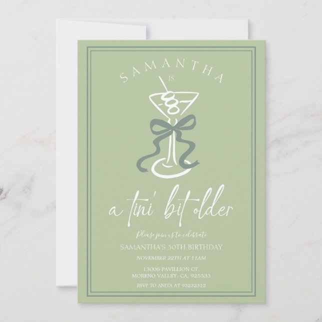 Invitation Tini Bit Ancien Cocktail Olive Dessiné À La Main (Devant)