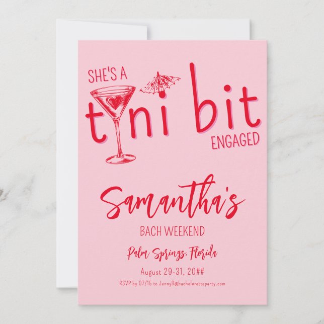 Invitation Tini Bit Engagé Martini Bachelorette Bach Week-end (Devant)