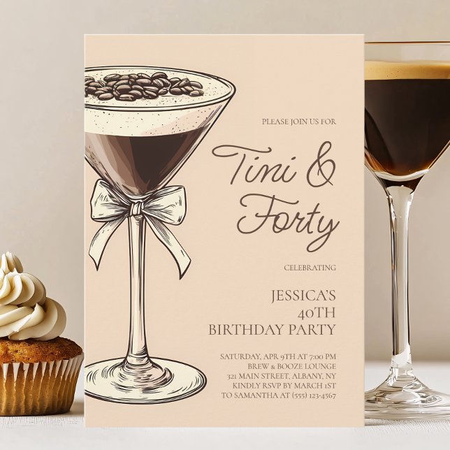 Invitation Tini et Trente Script Martini 40e fête d'anniversa (Tini and Forty Script Martini 40th Birthday Party Invitation)