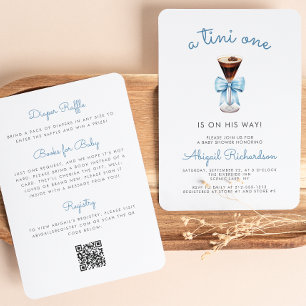 Invitation Tini One Espresso Martini QR Code Boy Baby shower