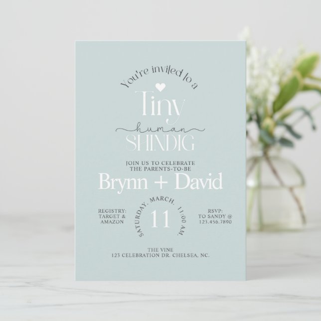Invitation TINY Baby shower humain, Baby shower, Moderne, Inv (Debout devant)