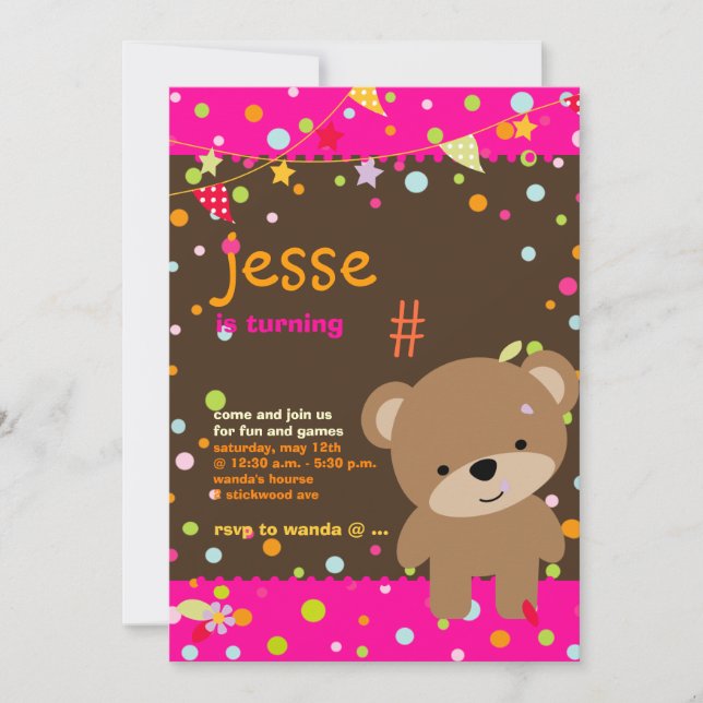 Invitation Tiny Teddy Bear/DO-IT-YOURSELF arrière - plan+text (Devant)