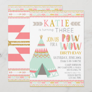 Invitation Tipi Amérindien Pow Wow Anniversaire