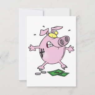 Invitation Tirelire Rose Furieuse Cochon Drôle Stressé
