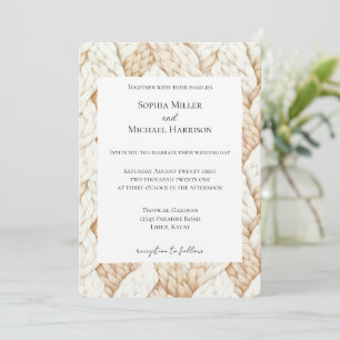 Invitation Tissage de mariage beige crème cosy