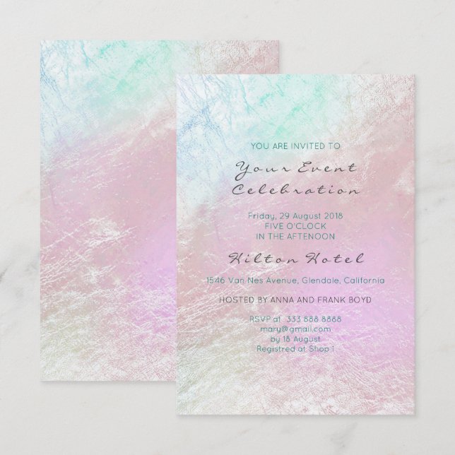 Invitation Tissu métallique prêtre rose violet pastel verre (Devant / Derrière)