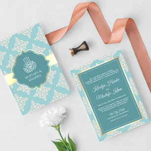 Invitation Tissu rustique pastel sarcelle crème damasque mari