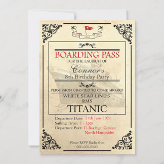 Invitation Titanic Boarding Pass