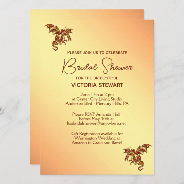 Invitation Titien Dragon Imaginaire nuptiale de douche Invita (Devant / Derrière)