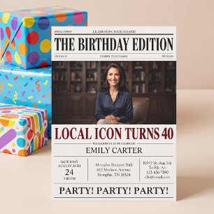 Invitation Titre de journal drôle pour une fête d'anniversair