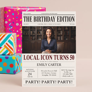 Invitation Titre de journal drôle pour une fête d'anniversair