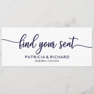 Invitation Titre de plan de table de mariage chic bleu marine