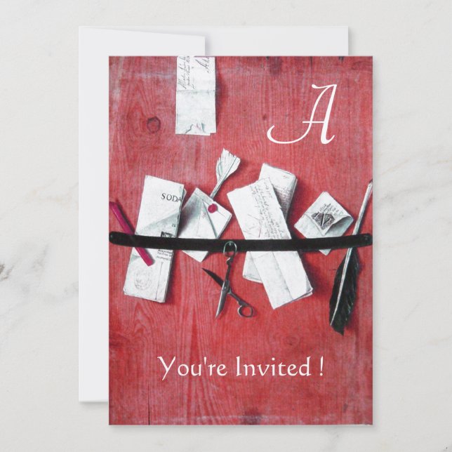 Invitation TITULAIRE DE LETTRE EN BOIS MONOGRAM rouge blanc n (Devant)