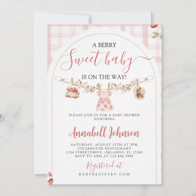 Invitation to a baby shower with a berry theme einladung (Vorderseite)