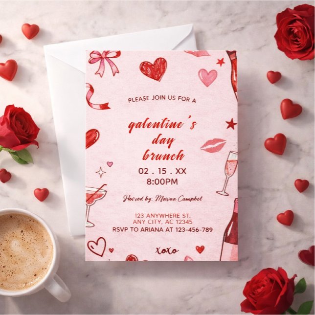 Invitation to brunch at Galentine's pink coquettis (Créateur téléchargé)