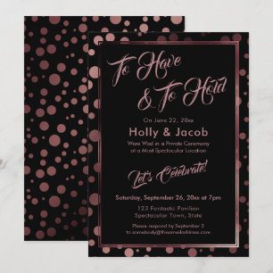 Invitation To Have & To Hold Rose Gold Confetti Bulles Noir