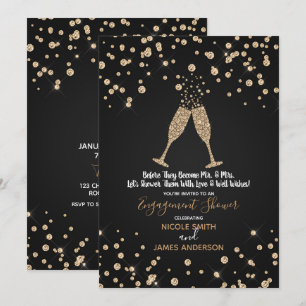 Invitation Toast au Champagne Diamants Célébration de Fiançai