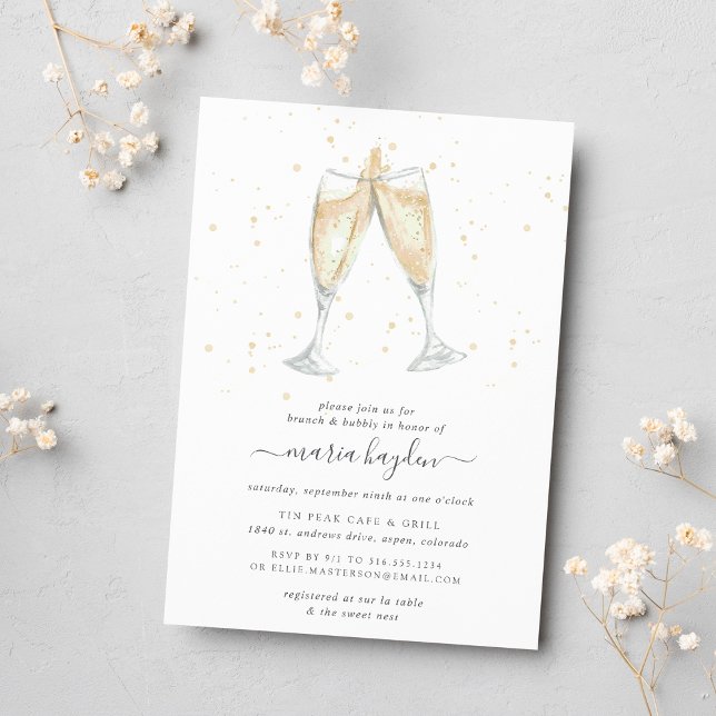 Invitation Toast Champagne | Fête des mariées de brunch et bu (Professionally printed, elegant champagne themed bridal shower brunch invitations)