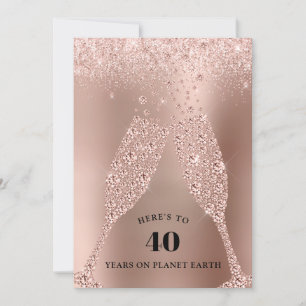 Invitation Toast de Champagne d'or rose 40e anniversaire