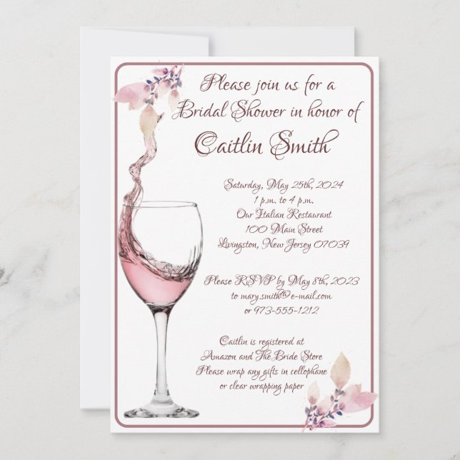 Invitation "Toast floral" 5x7 Fête des mariées blanche et Ros (Devant)