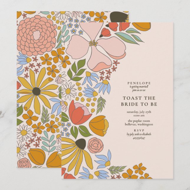 Invitation Toast floral à la mariée Cocktail Hour Douche (Devant / Derrière)