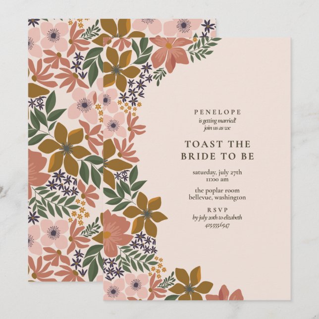 Invitation Toast floral à la mariée Cocktail Hour Douche (Devant / Derrière)
