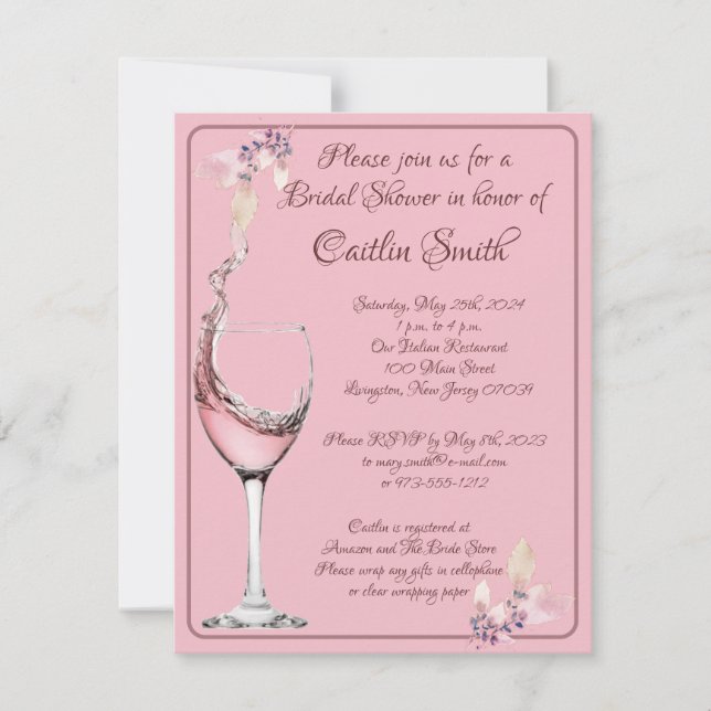 Invitation "Toast Floral", Réception de Mariage Rose Pâle (Devant)