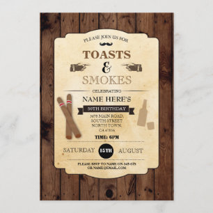 Invitation Toasts & Smokes Bois fête d'anniversaire 50e Invit