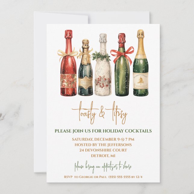Invitation Toasty & Tipsy, Champagne Holiday Cocktail Party (Devant)
