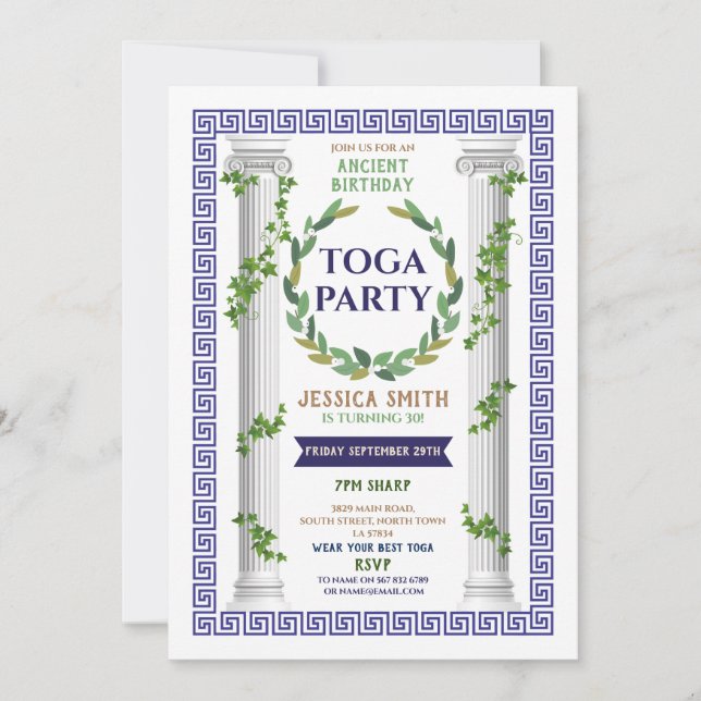 Invitation Toga fête Anniversaire Ivy Scroll Ancien Romain Ph (Devant)