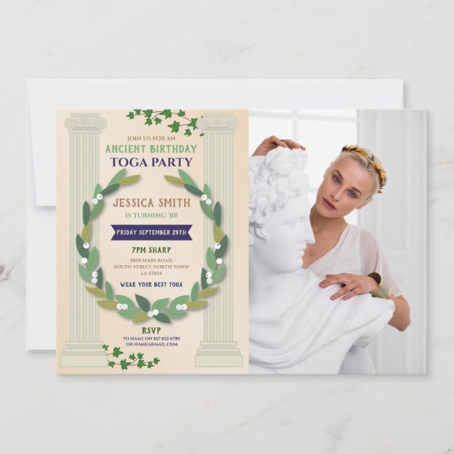 Invitation Toga fête Anniversaire Ivy Scroll Ancien Romain Ph (Devant)
