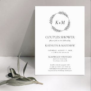 Invitation Toile blanche Feuille noire Monogramme Couples Dou