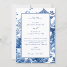 Toile Bleu et Blanc Chinoiserie Mariage Pagode Ble