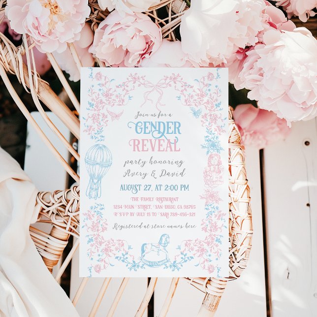 Invitation Toile bleu rose classique jouets Floral Genre Révé (Créateur téléchargé)
