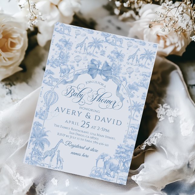 Invitation TOILE Bleu Safari animal bébé garçon douche (Créateur téléchargé)