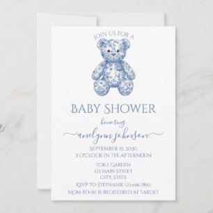 Invitation Toile bleu Teddy Bear Baby shower garçon