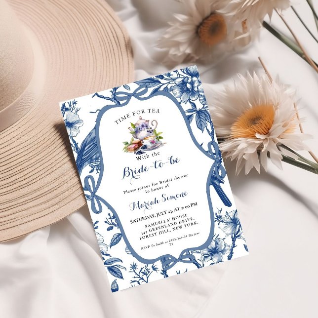 Invitation Toile bleue de jouy Tea Party Douche nuptiale (Créateur téléchargé)