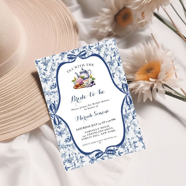 Invitation Toile bleue de jouy Tea Party Douche nuptiale (Créateur téléchargé)
