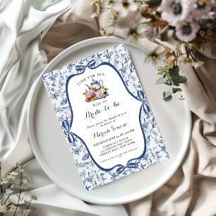 Invitation Toile bleue de jouy Tea Party Douche nuptiale