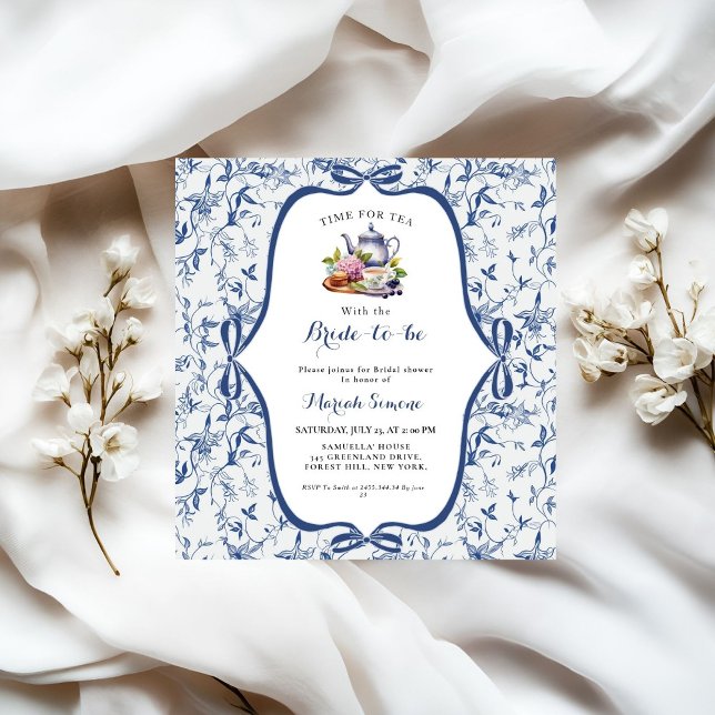 Invitation Toile bleue de jouy Tea Party Douche nuptiale (Créateur téléchargé)