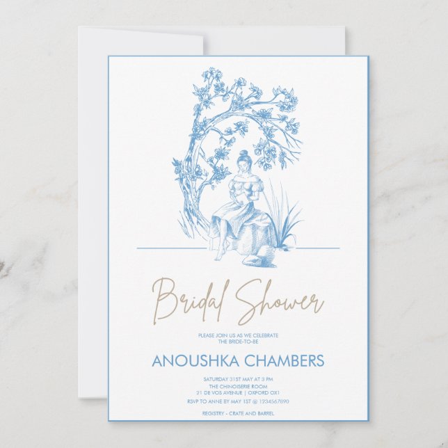 Invitation Toile bleue et blanche de Jouy Fête des mariées (Devant)