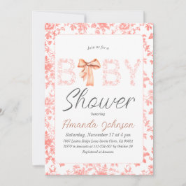 Invitation Toile de Bow rose de Jouy Baby shower floral