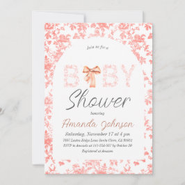 Invitation Toile de Jouy Arch Bow rose Baby shower Floral