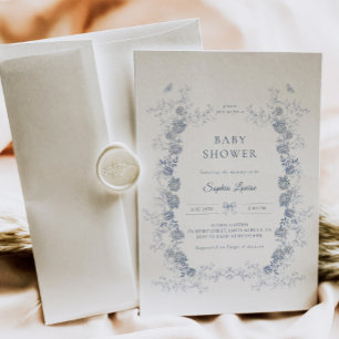 Invitation Toile de Jouy Baby shower Blue Chinoiserie Floral