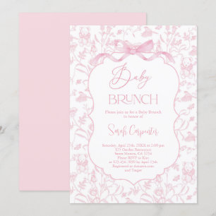 Invitation Toile De Jouy Baby shower fille Brunch avec Bow