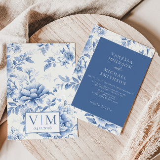 Invitation Toile de Jouy Bleu Blanc Floral