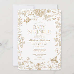 Invitation Toile de Jouy dorée Baby Shower Floral français