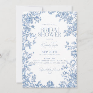 Invitation Toile De Jouy Dusty Fête des mariées Florale Bleue