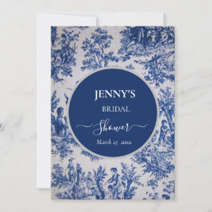 Invitation Toile de Jouy Fête des mariées bleue et blanche