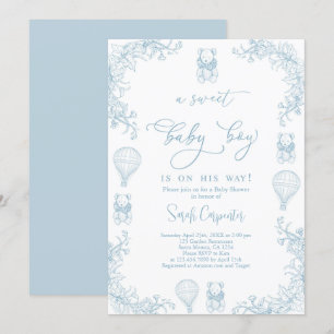 Invitation Toile De Jouy Hot Air Balloon Baby shower garçon